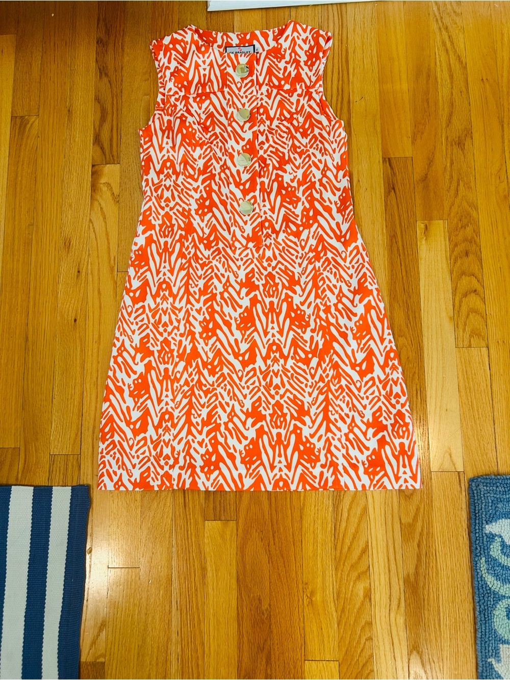 Sleeveless Orange & White knit Button-Front sheath Dress by CK Bradley